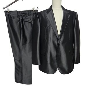 Circle S Suit Mens 48R 42x30 Black Striped Western Cowboy 2 Piece Formal